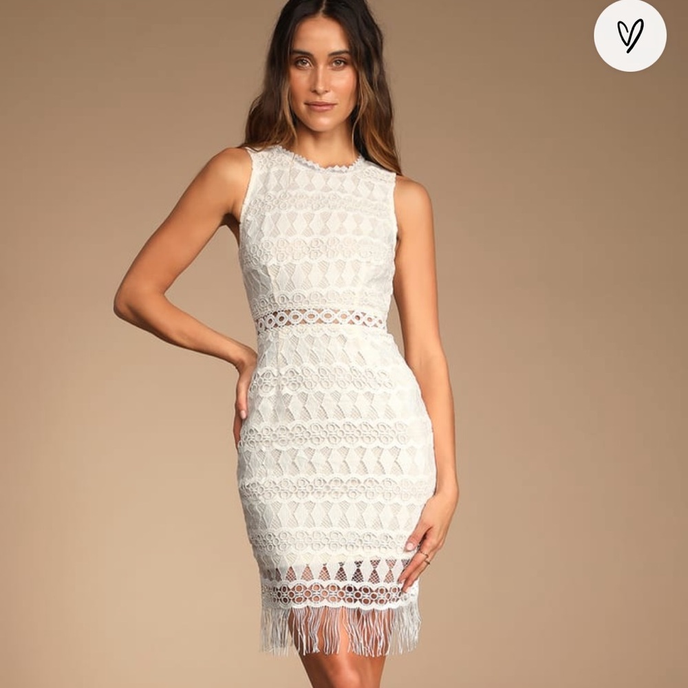 Lulus White Crochet Lace Sleeveless Bodycon Dress - Medium